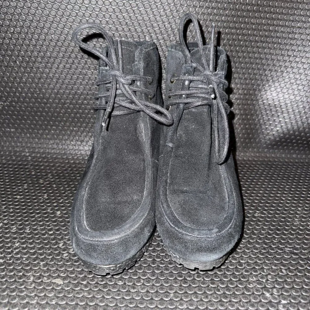 Michael Kors Black Suede Wedge Booties Gold Accent Comfort Shoe Womens Size 6.5M